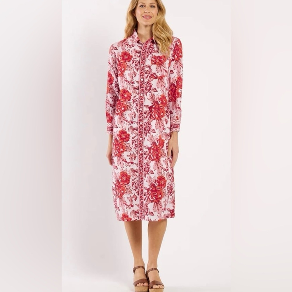 Jude Connally Pink and Red Floral Midi Dress